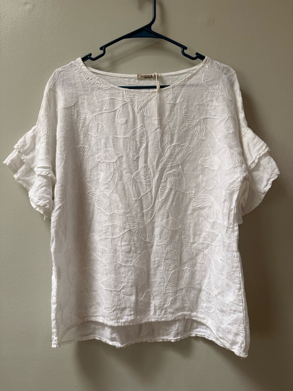 Valentina Naldi New w/o tags Women's White Embroidered Short-Sleeve Linen Top